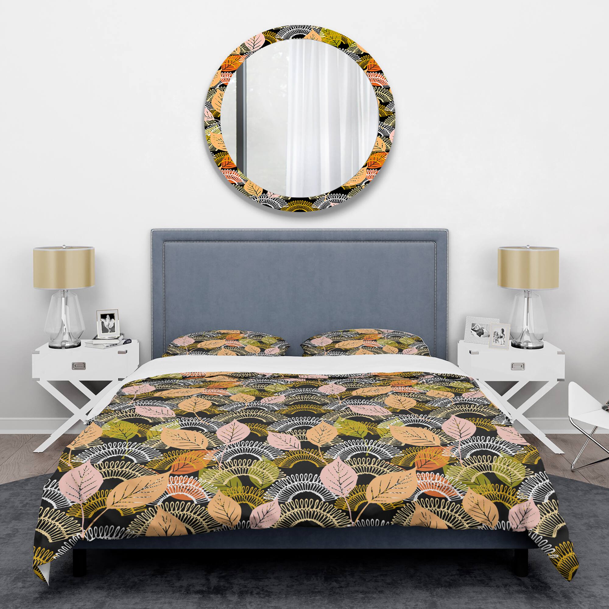 Designart 'Autumn leaves lace textured pattern' Mid-Century Duvet Cover Set